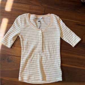 Joe's Jeans Cream and Beige Striped Ribbed Henley